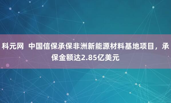 科元网  中国信保承保非洲新能源材料基地项目，承保金额达2.85亿美元